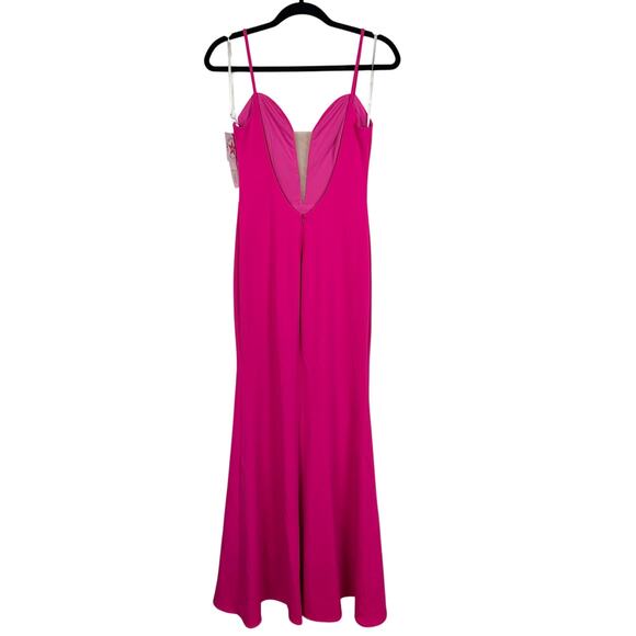 NWT Aqua Formal Womens Sweetheart Neckline Spaghetti Strap Hot Pink Maxi Dress 2 - Picture 3 of 10